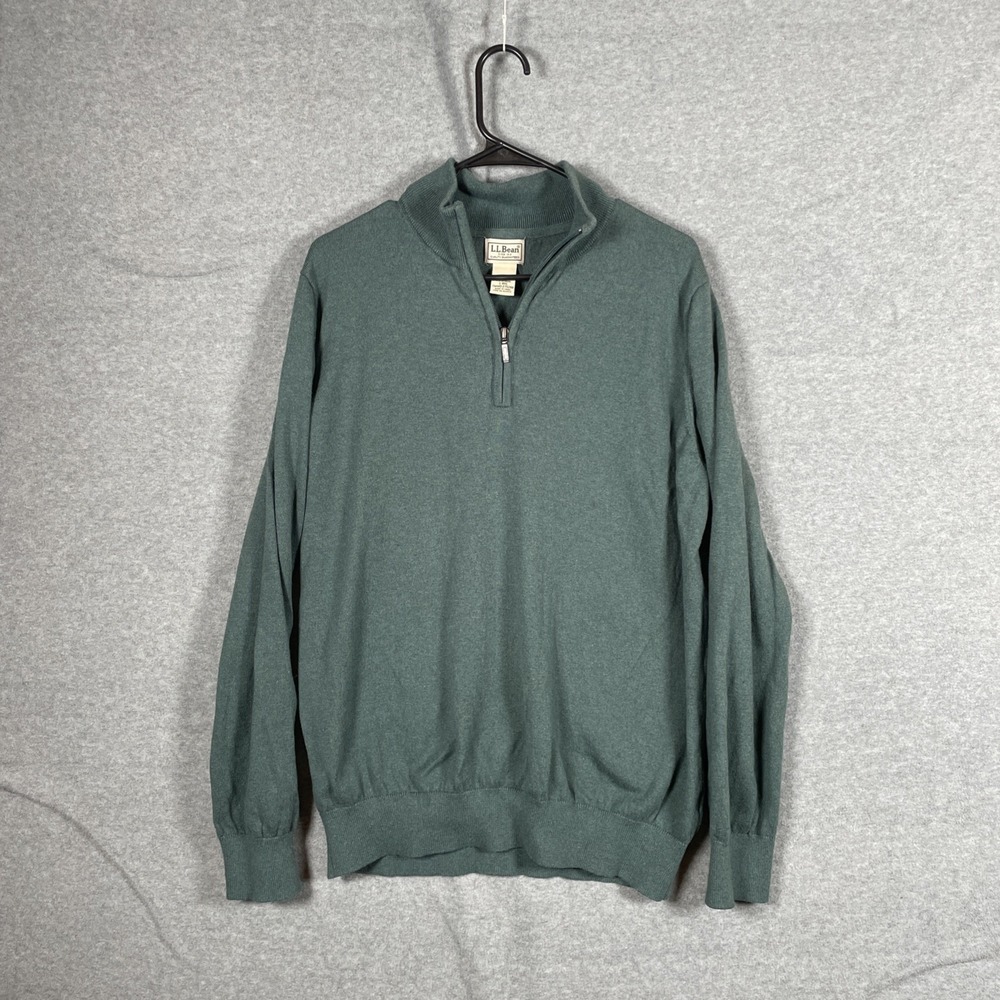 L.L. Bean Cotton/Cashmere Blend Sweater Green 275298 Quarter Zip Men Large